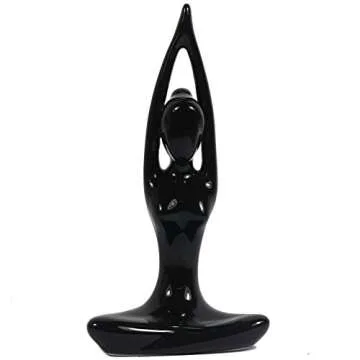 Decorative Porcelain Ceramic Yoga Pose Yoga Figurine Statue, Namaste Buddhist Meditation Room Yoga Instructor Collection Gifts for Yoga Lovers (D 4.25" (Black))