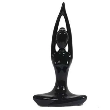Decorative Porcelain Ceramic Yoga Pose Yoga Figurine Statue, Namaste Buddhist Meditation Room Yoga Instructor Collection Gifts for Yoga Lovers (D 4.25" (Black))