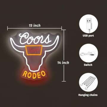 ADS JIE Western Decor Cowboy Neon Sign - 9 Brightness Adjustments Usb Powered, Cow Skull Light, Sign Beer, Bar Club Bull Led Wall Decor