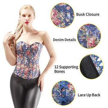 Alivila.Y Fashion Womens Vintage Denim Overbust Corset Bustier Top 2767-Blue-S