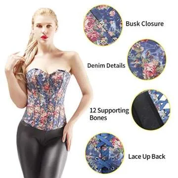 Alivila.Y Fashion Womens Vintage Denim Overbust Corset Bustier Top 2767-Blue-S