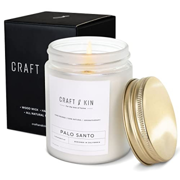Craft & Kin Palo Santo Scented Candle | 8 Oz 45 Hour Long Lasting | Classic Soy Candles Wood Wick | ...