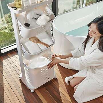 Bretoes Laundry Basket Bathroom Multi-layer Clothes Storage Basket Household, Simple Kitchen Shelf F...