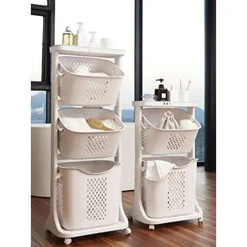 Bretoes Laundry Basket Bathroom Multi-layer Clothes Storage Basket Household, Simple Kitchen Shelf Fruit Stand (3 Layers)