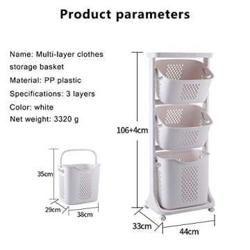 Bretoes Laundry Basket Bathroom Multi-layer Clothes Storage Basket Household, Simple Kitchen Shelf Fruit Stand (3 Layers)