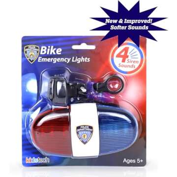 Kids Tech Bike LED Light - Police Sound Light Electronic Horn - Bicycle Siren, 5 LED Light 4 Sounds ...