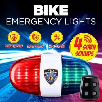 Kids Tech Bike LED Light - Police Sound Light Electronic Horn - Bicycle Siren, 5 LED Light 4 Sounds Trumpet, Warning Safety Light, Waterproof Bicycle Lights Accessories, (Batteries Not Included)