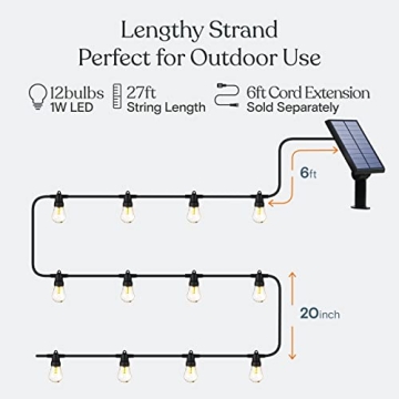Solar Powered 27ft Outdoor String Lights with Edison Bulbs