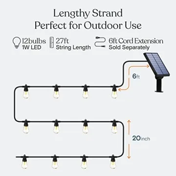 Solar Powered 27ft Outdoor String Lights with Edison Bulbs