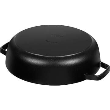 STAUB Cast Iron Sauté Pan, Chistera Lid, Round, 3.7 L, Black, 33 x 31 x 9.5 cm