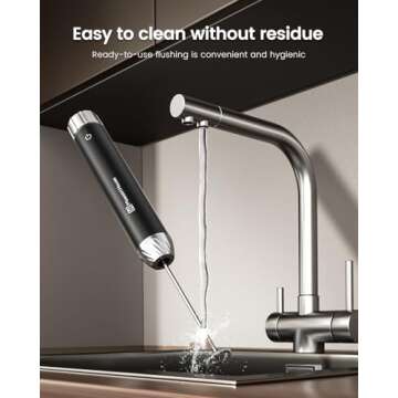 Maestri House Rechargeable Milk Frother with Stepless Speed Control, Handheld Electric Foam Maker Waterproof Drink Mixer Foamer with Stainless Steel Stand & Detachable Whisks for Lattes, Cappuccino