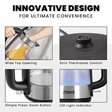 Zeppoli Electric Kettle Fast Boiling Glass Kettle with Auto Shut-Off