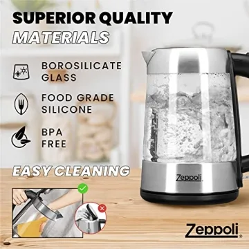Zeppoli Electric Kettle Fast Boiling Glass Kettle with Auto Shut-Off