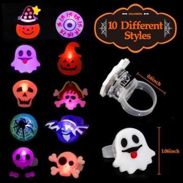 Ouddy Life 50Pcs Halloween Light up Rings for Kids, Glow in the Dark LED Flash Finger Lights Toys No...