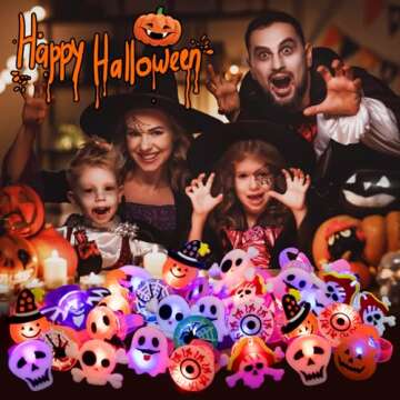 Ouddy Life 50Pcs Halloween Light up Rings for Kids, Glow in the Dark LED Flash Finger Lights Toys Non-Candy Fillers for Trick or Treat Prizes Gifts Supplies Party Favors Goodie Bags Stuffers