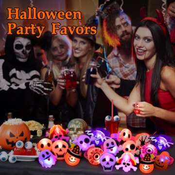 Ouddy Life 50Pcs Halloween Light up Rings for Kids, Glow in the Dark LED Flash Finger Lights Toys Non-Candy Fillers for Trick or Treat Prizes Gifts Supplies Party Favors Goodie Bags Stuffers