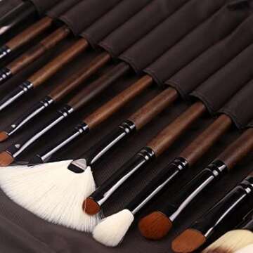Makeup Brush Set, 15pcs Unique Walnut Makeup Brushes with Vegan Leather Bag, Professional No Shed Ta...