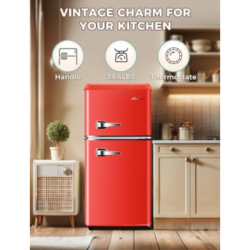 Anypro 3.2 Cu.Ft Refrigerator, Double Door Retro Fridge with Freezer, 7 Adjustable Temperature Setti...