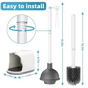 Bthiner 2 in 1 Toilet Brush & Plunger Set for Clean Bathrooms