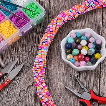 KitBeads 3800 pcs Handmade Polymer Clay Heishi Beads Vinyl Heishi Chip Disk Flat Round Loose Spacer Beads for Jewelry Making 4mm Rainbow Color