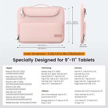 MoKo 9-11 Inch Tablet Sleeve Bag, Pink - iPad Air 5/4, iPad Pro 11, Tab S8/S9 11 - Waterproof Polyes...