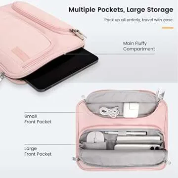 MoKo 9-11 Inch Tablet Sleeve Bag, Pink - iPad Air 5/4, iPad Pro 11, Tab S8/S9 11 - Waterproof Polyester, Double Pocket, Retractable Handle