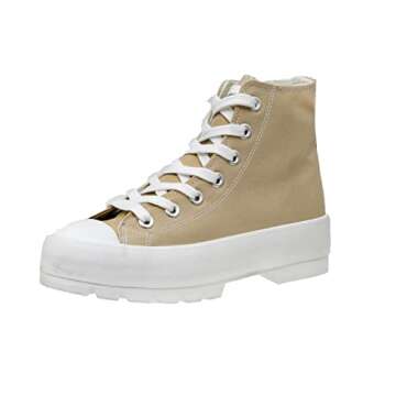 CUSHIONAIRE Women's Vespa high top Canvas Sneaker +Memory Foam and Side Zipper, Natural 6