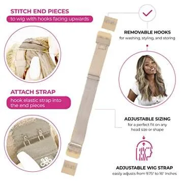 Milano Adjustable Elastic Wig Band with Hooks for Secure Fit & Comfort for Wigs and Lace Front Wigs - Wig Strap, Headband, & Wig Grip Accessories, Tan