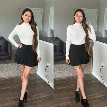 OUGES Women's White Sweaters 2023 Fall Fashion Tops Turtleneck Knit Long Sleeve Shirts (White, M)