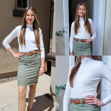 OUGES Women's White Sweaters 2023 Fall Fashion Tops Turtleneck Knit Long Sleeve Shirts (White, M)