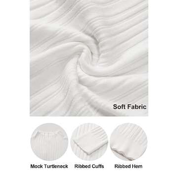 OUGES Women's White Sweaters 2023 Fall Fashion Tops Turtleneck Knit Long Sleeve Shirts (White, M)