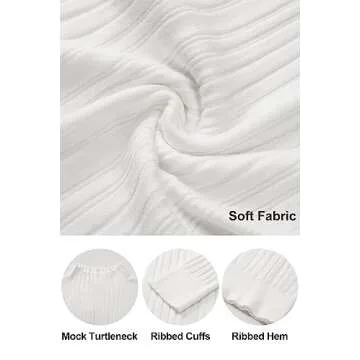 OUGES Women's White Sweaters 2023 Fall Fashion Tops Turtleneck Knit Long Sleeve Shirts (White, M)