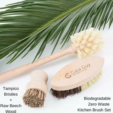 Eco-Friendly Wood and Tampico Brush Set for Kitchen