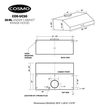 COSMO UC30 Ducted Range Hood with LED Lights in Stainless Steel