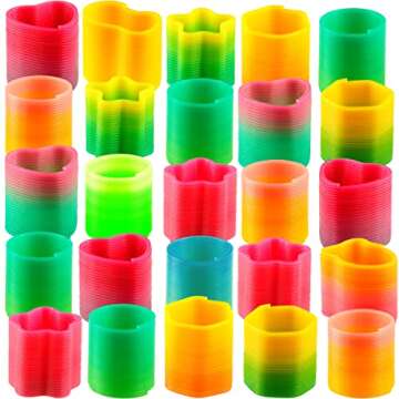 Bedwina Rainbow Spring Toy Assortment - (Pack of 50) Mini Plastic Coil Spring Toy | Bright Colors and Shapes, Goody Bag Filler, Party Prizes and Stocking Stuffers for Kids