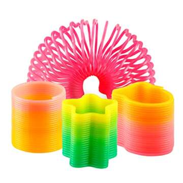 Bedwina Rainbow Spring Toy Assortment - (Pack of 50) Mini Plastic Coil Spring Toy | Bright Colors and Shapes, Goody Bag Filler, Party Prizes and Stocking Stuffers for Kids