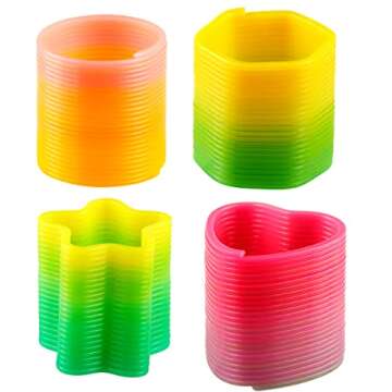 Bedwina Rainbow Spring Toy Assortment - (Pack of 50) Mini Plastic Coil Spring Toy | Bright Colors and Shapes, Goody Bag Filler, Party Prizes and Stocking Stuffers for Kids
