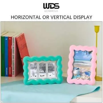 WDS WONDROUS Pink&Green Velvet Picture Frames 3x5 with Wavy Border for Tabletop Display,Small Cute D...