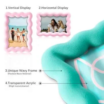 WDS WONDROUS Pink&Green Velvet Picture Frames 3x5 with Wavy Border for Tabletop Display,Small Cute Desk Photo Frame Set of 2,Girly Aesthetic Trendy Pic Frame for Home Office Apartment Dorm Room Decor