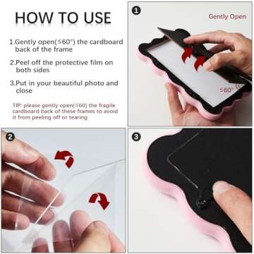 WDS WONDROUS Pink&Green Velvet Picture Frames 3x5 with Wavy Border for Tabletop Display,Small Cute Desk Photo Frame Set of 2,Girly Aesthetic Trendy Pic Frame for Home Office Apartment Dorm Room Decor