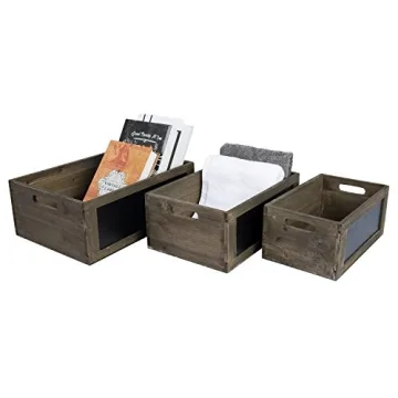 MyGift Rustic Wooden Nesting Storage Bins with Chalkboard Panel