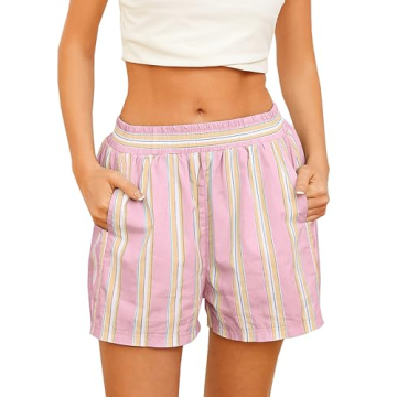 MISSACTIVER Women Striped Boxer Shorts Elastic High Rise Pajama Bottoms Casual Y2K Lounge Shorts wit...