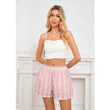 MISSACTIVER Striped High Rise Boxer Shorts with Pockets