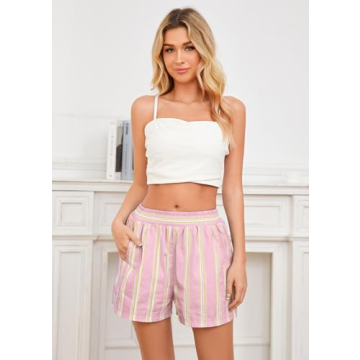 MISSACTIVER Striped High Rise Boxer Shorts with Pockets