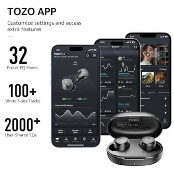 TOZO E1 Wireless Earbuds Build in Mic Clear Calls Ergonomic Light Weight Bluetooth 5.3 in Ear Headphones IPX6 Waterproof Premium Stereo Sound Ear Buds 30H Playtime with 32 EQs via APP, Black