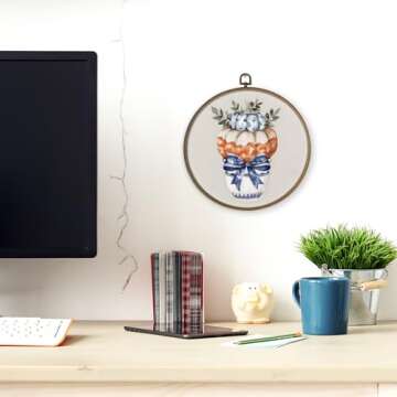 MAQIKA Fall Pumpkin Framed Wall Art Decor, Chinoiserie Decor, Fall Wall Decor, Blue and White Round Wall Hanging Decor, Pumpkin Decor Canvas Prints Art for Living Room Bathroom Kitchen, 10x10 Inch