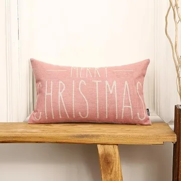 TRENDIN Christmas Couch Pillow Cover 12x20 Farmhouse Christmas Decoration Holiday Throw Lumbar Pillow Case for Home Couch Pink PL1062TR