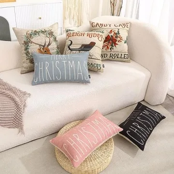 TRENDIN Christmas Couch Pillow Cover 12x20 Farmhouse Christmas Decoration Holiday Throw Lumbar Pillow Case for Home Couch Pink PL1062TR