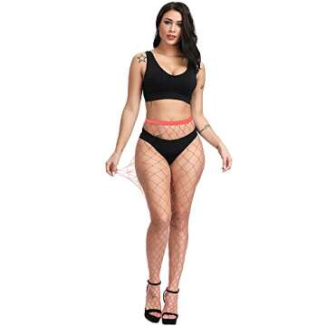 EVERSWE High Waist Fishnet Tights, Thigh High Suspender Stockings (OR-LM, SM)