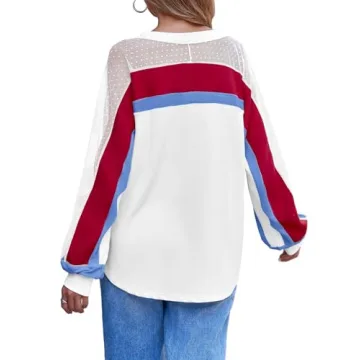 Stylish Oversized Striped Sweatshirt V Neck Tunic White